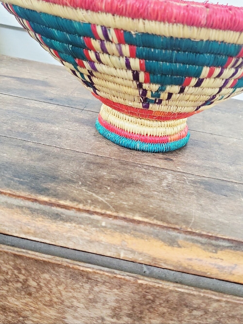 Vintage Boho African Woven Coil Pedestal Bowl - Picture 4 of 10